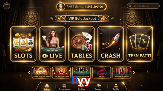 Main screen of Llyy casino page for PK players